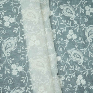 Off White thread embroidery Pure Cotton Chanderi Fabric VI-31001 - TradeUNO