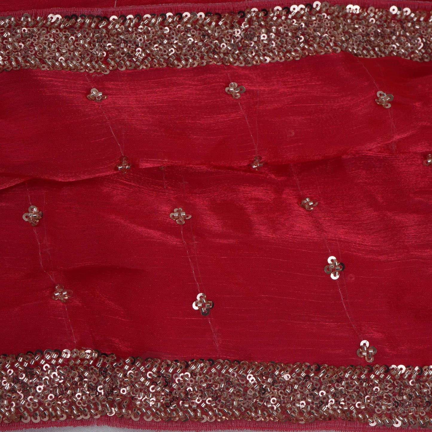 Red Buti Cutdana Sequins Embroidery Organza Fabric LF-32981