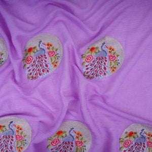 Lavender floral Buta Patch embroidery Chinon Cotton Slub Fabric VFS-31659 - TradeUNO