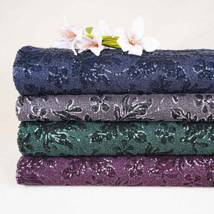 Classic Wine Floral Sequins Embroidery Net Fabric 14232 - TradeUNO