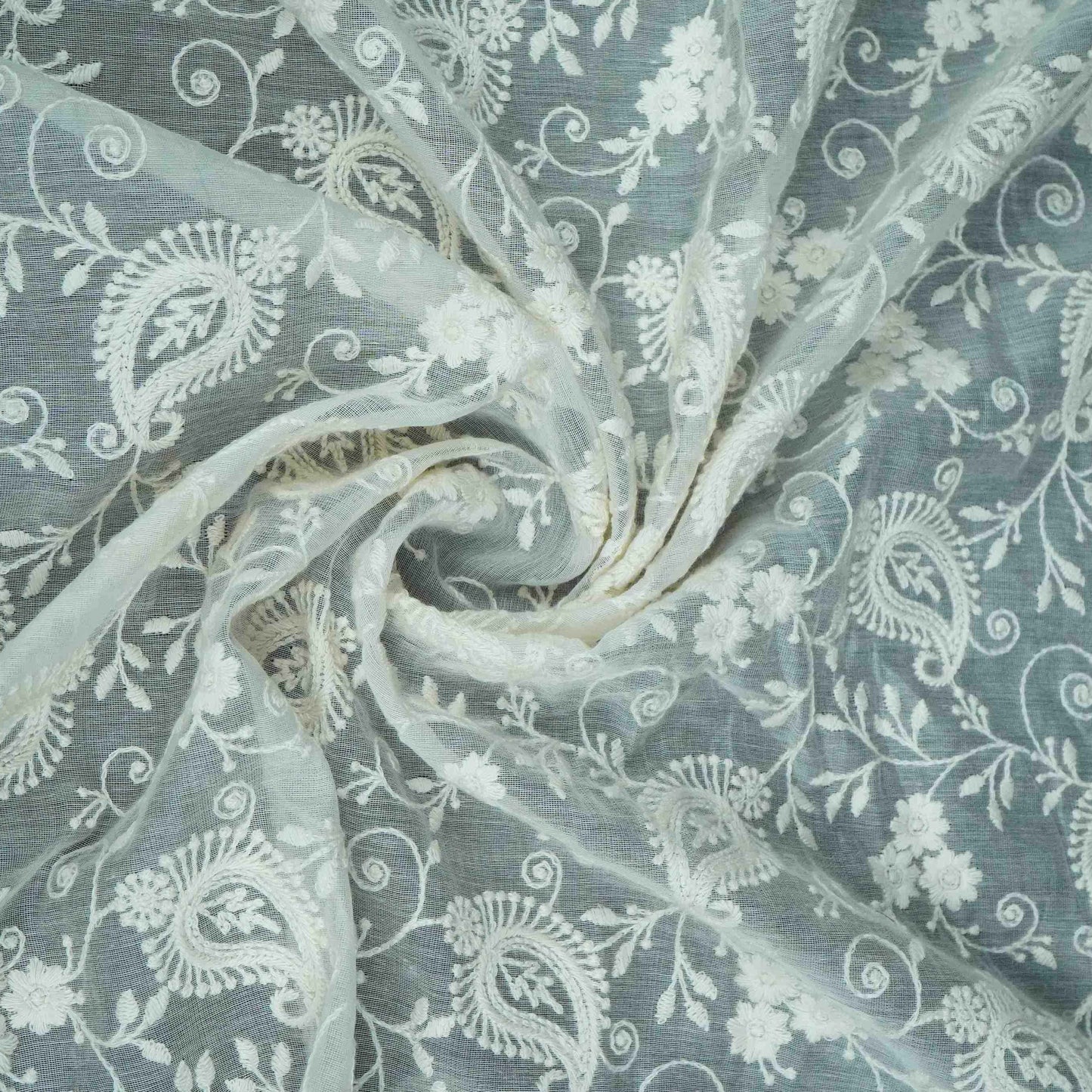 Off White thread embroidery Pure Cotton Chanderi Fabric VI-31001