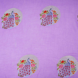 Lavender floral Buta Patch embroidery Chinon Cotton Slub Fabric VFS-31659 - TradeUNO