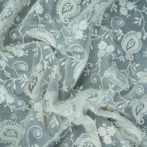 Off White thread embroidery Pure Cotton Chanderi Fabric VI-31001 - TradeUNO