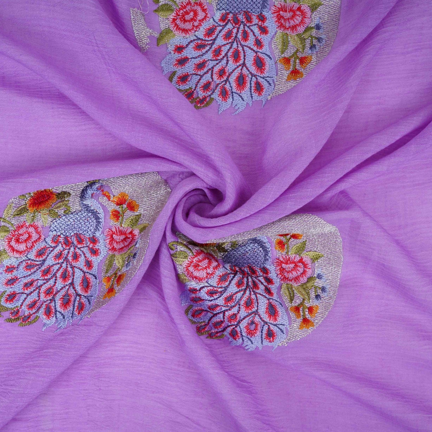 Lavender floral Buta Patch embroidery Chinon Cotton Slub Fabric VFS-31659