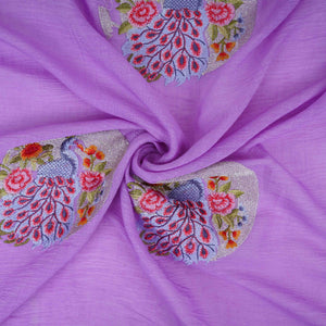 Lavender floral Buta Patch embroidery Chinon Cotton Slub Fabric VFS-31659 - TradeUNO