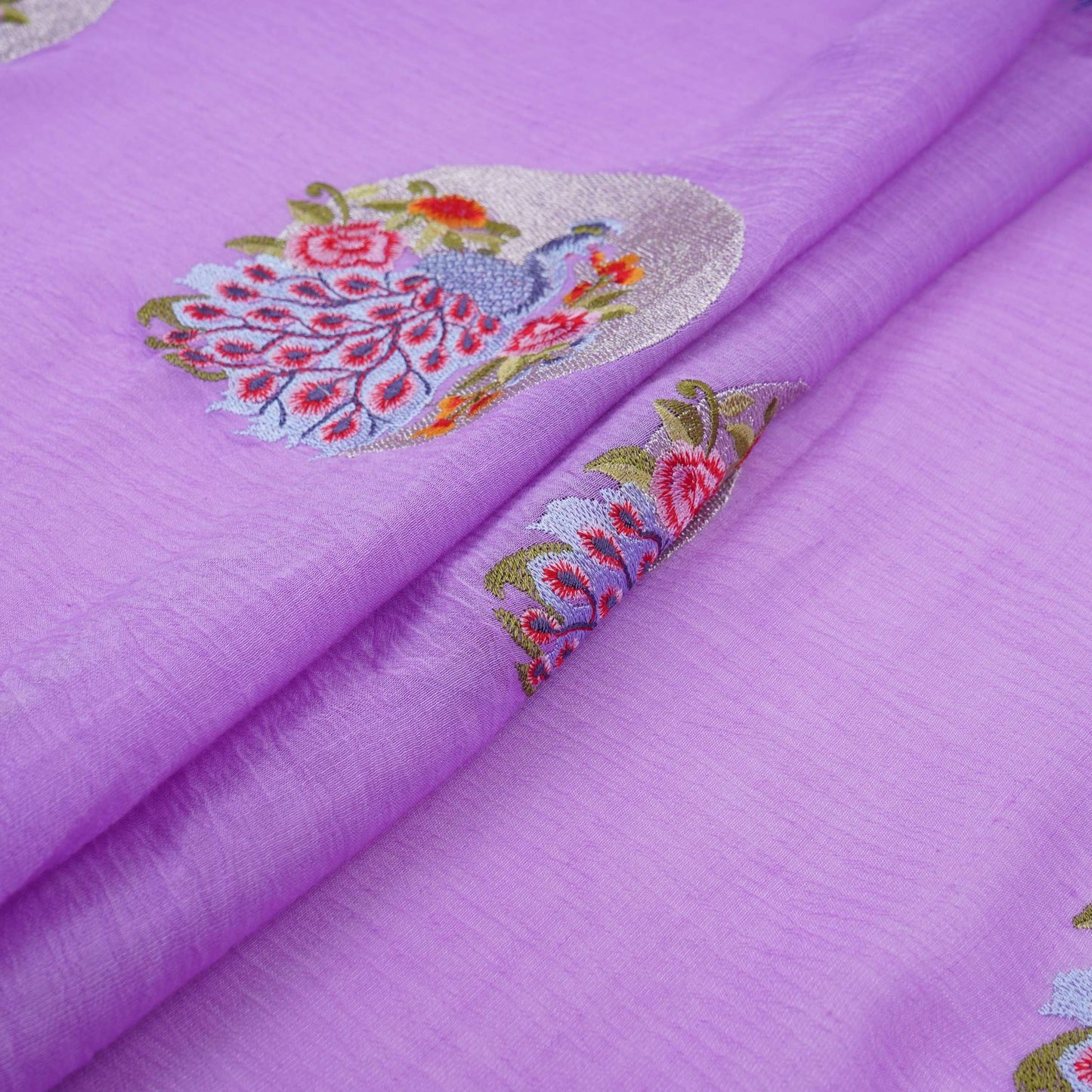 Lavender floral Buta Patch embroidery Chinon Cotton Slub Fabric VFS-31659