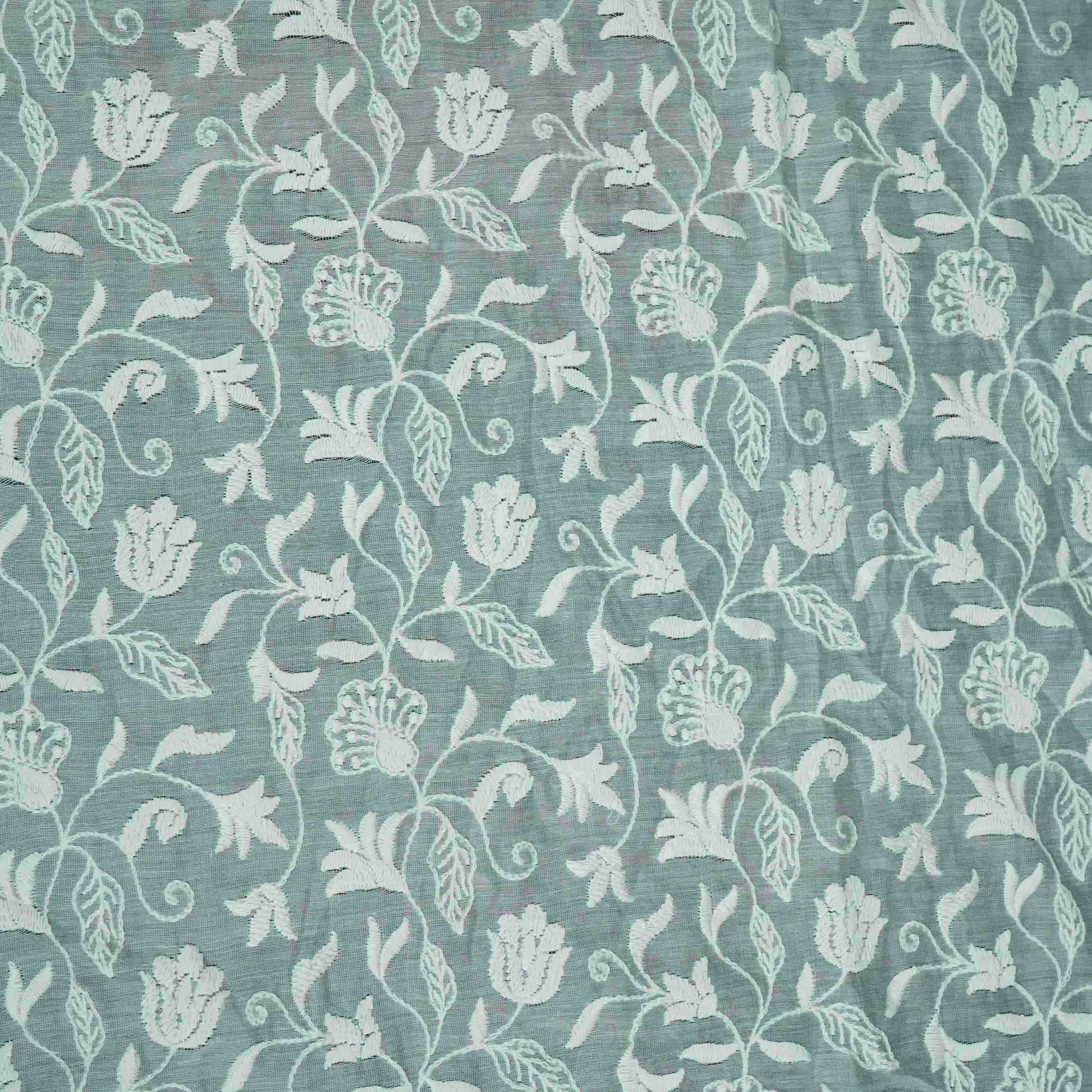 Off White thread embroidery Pure Cotton Chanderi Fabric VI-30999 - TradeUNO