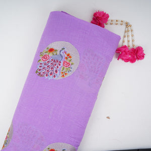 Lavender floral Buta Patch embroidery Chinon Cotton Slub Fabric VFS-31659 - TradeUNO