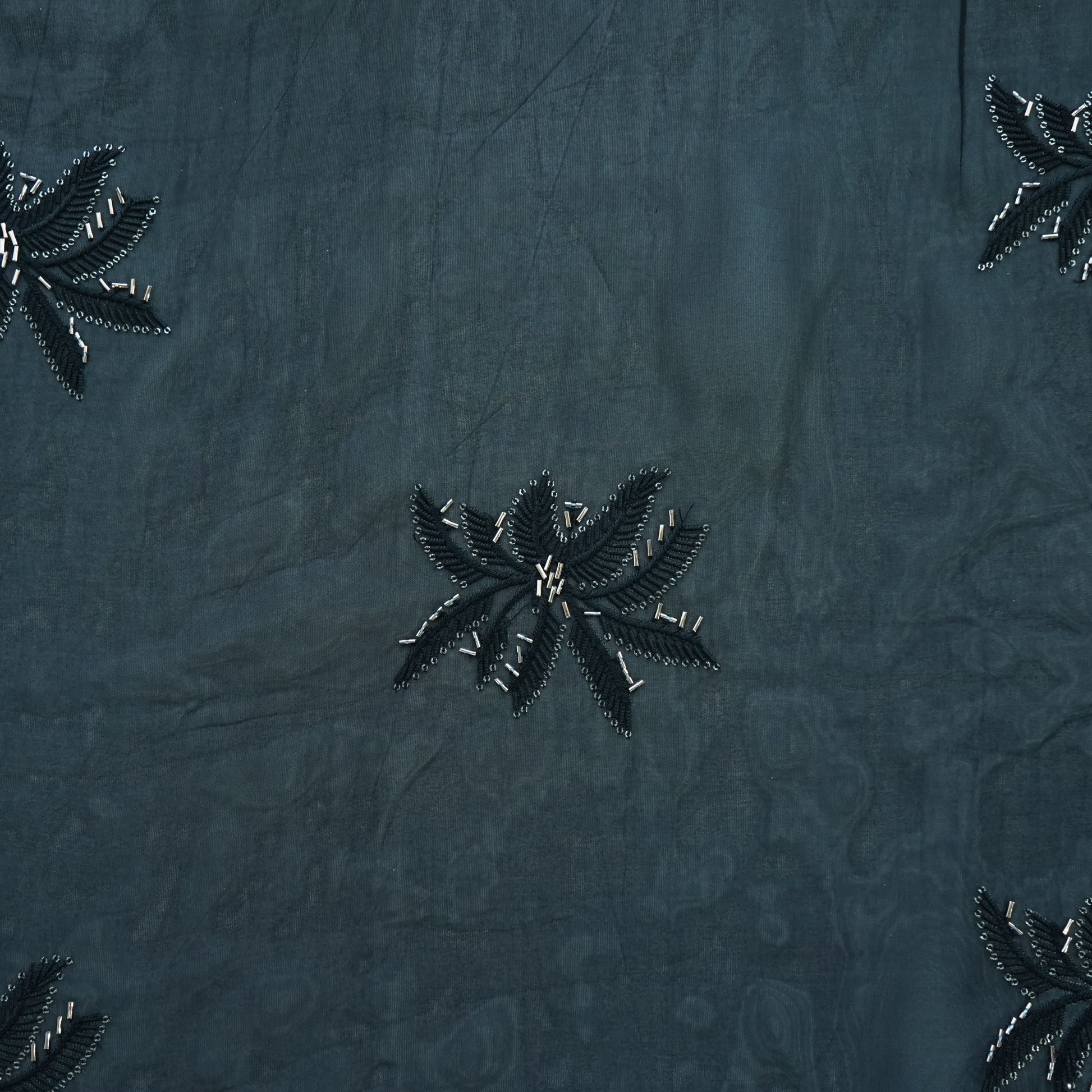 Black Cutdana Embroidery Organza Fabric 
