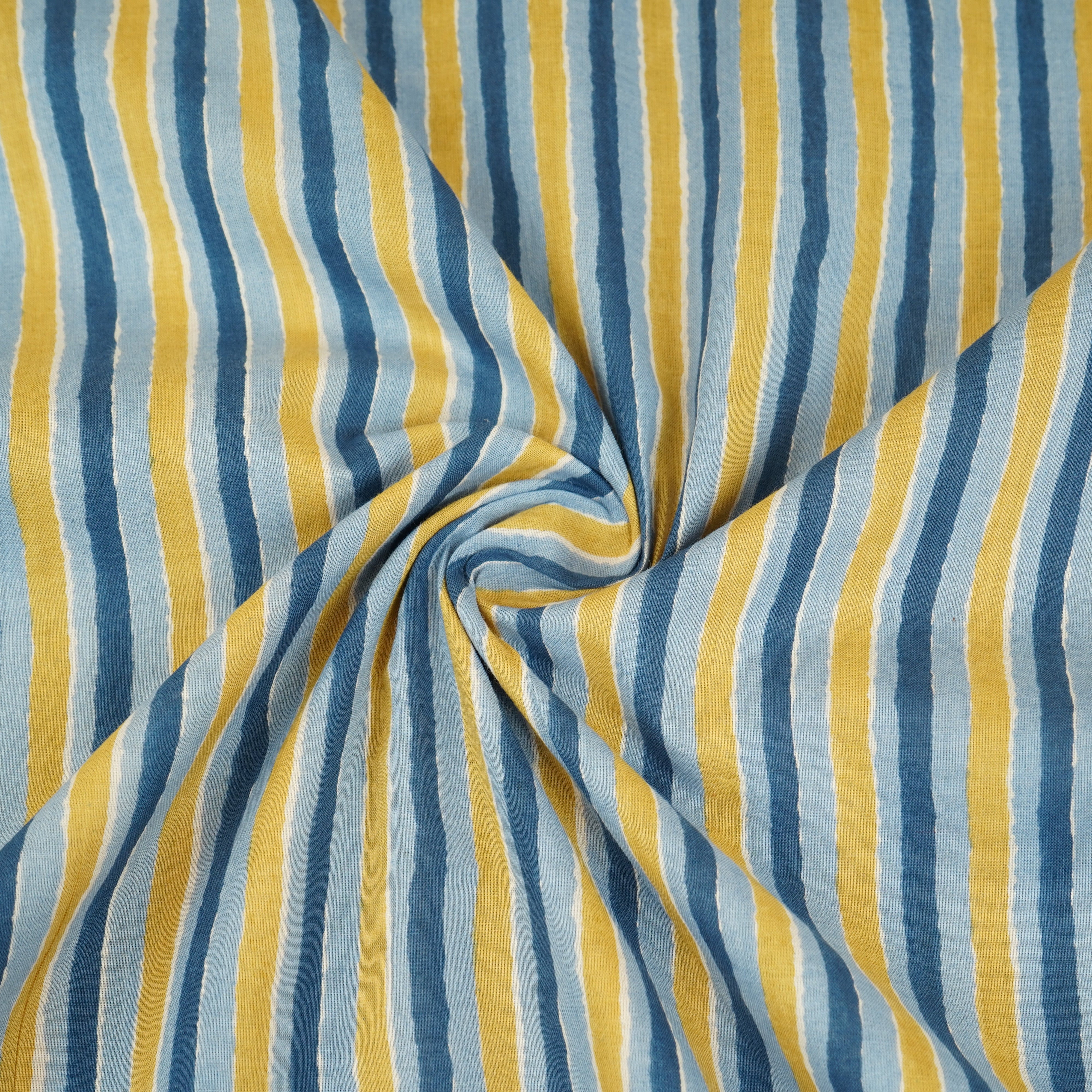 Blue & Yellow Stripes Print Cotton Fabric PB-29740 - TradeUNO