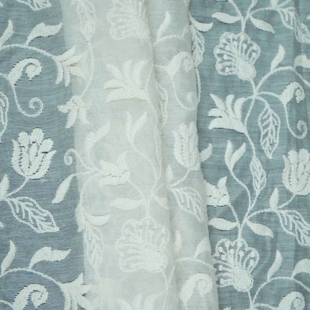 Off White thread embroidery Pure Cotton Chanderi Fabric VI-30999 - TradeUNO