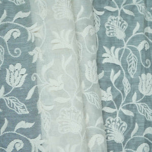 Off White thread embroidery Pure Cotton Chanderi Fabric VI-30999 - TradeUNO