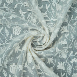 Off White thread embroidery Pure Cotton Chanderi Fabric VI-30999 - TradeUNO