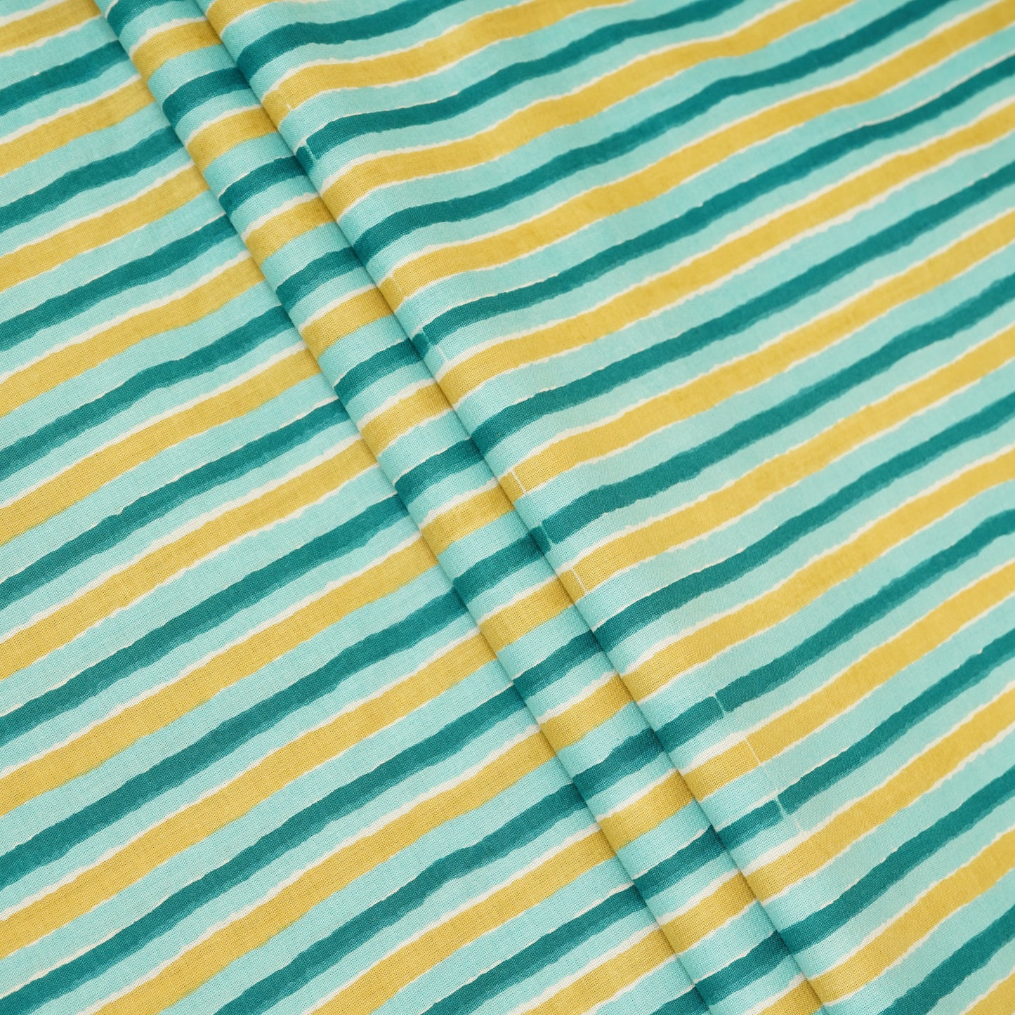 Light Blue & Golden Brown Stripes Print Cotton Fabric PB-29745