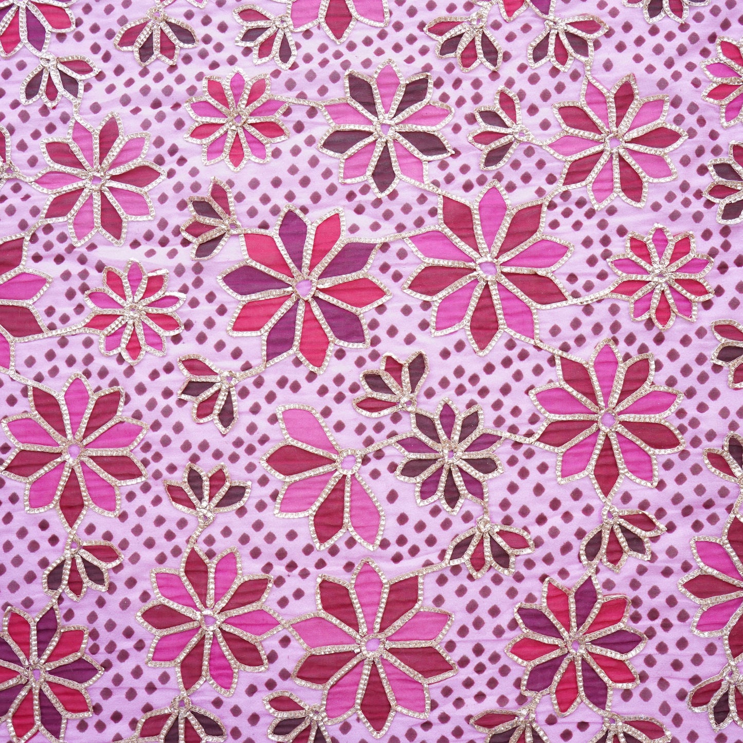 Pink Gota Embroidery Organza Fabric