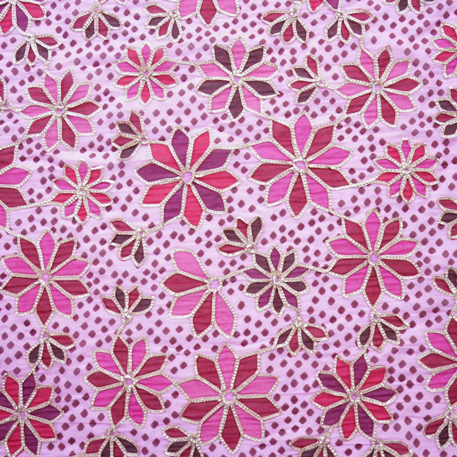 Pink Gota Embroidery Organza Fabric