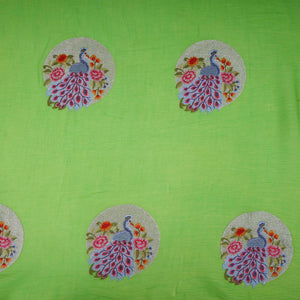 Parrot Green floral Buta Patch embroidery Chinon Cotton Slub Fabric VFS-31656 - TradeUNO