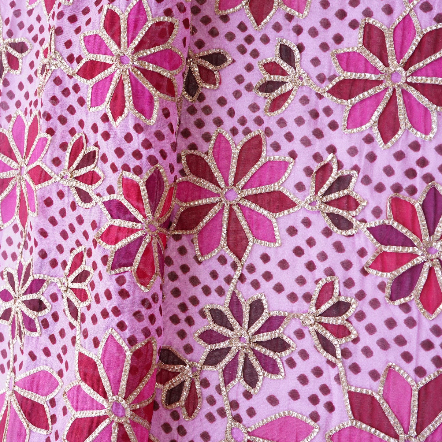 Pink Gota Embroidery Organza Fabric