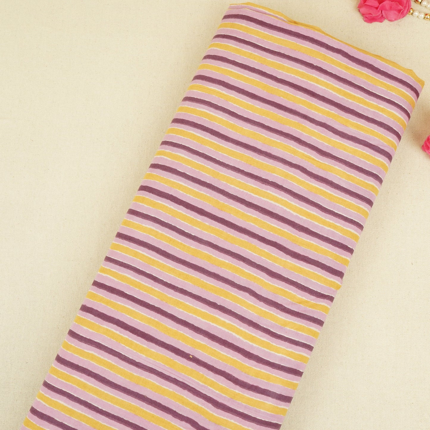 Purple & Green Stripes Print Cotton Fabric PB-29743