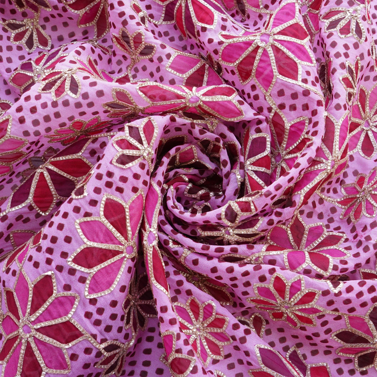 Pink Gota Embroidery Organza Fabric