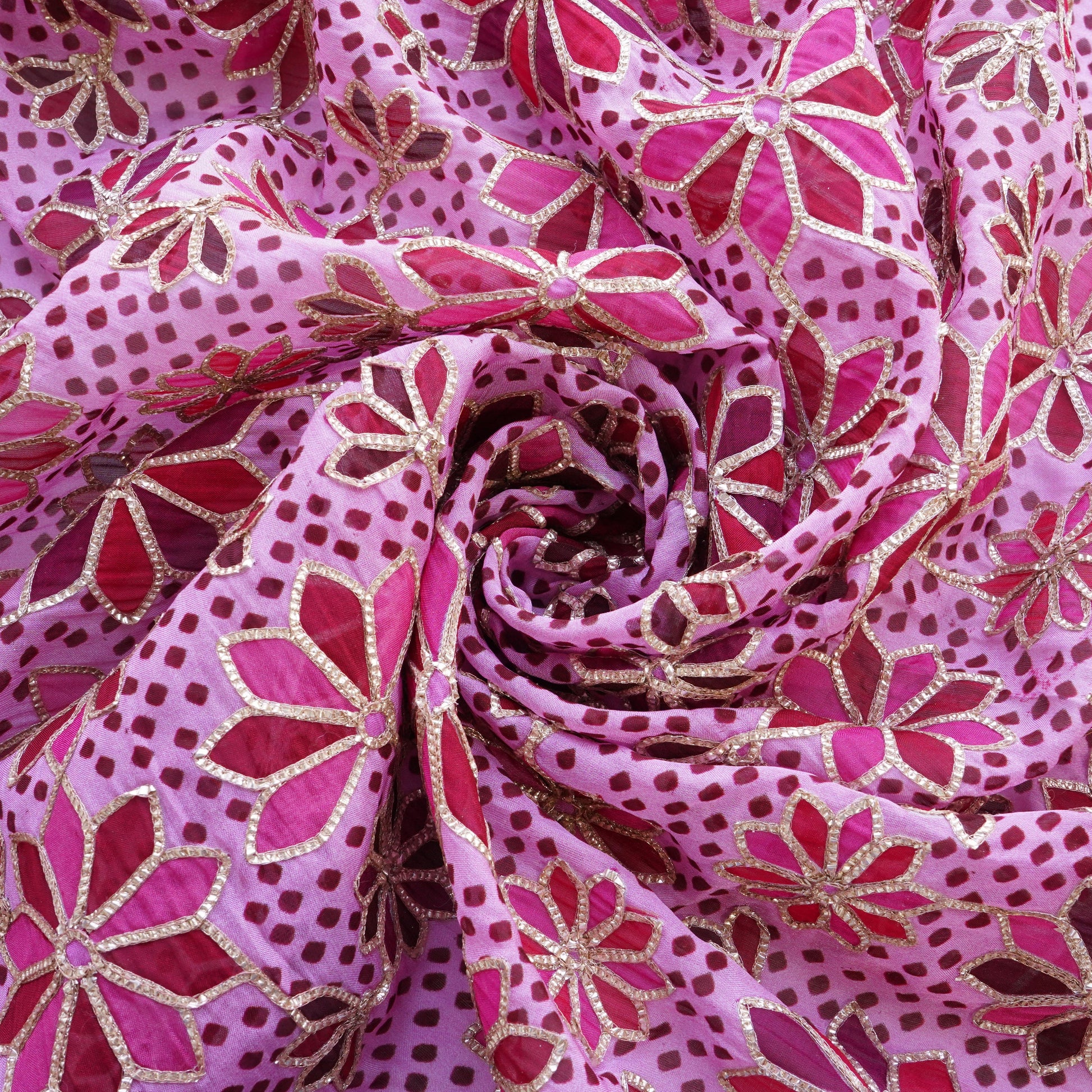 Pink Gota Embroidery Organza Fabric