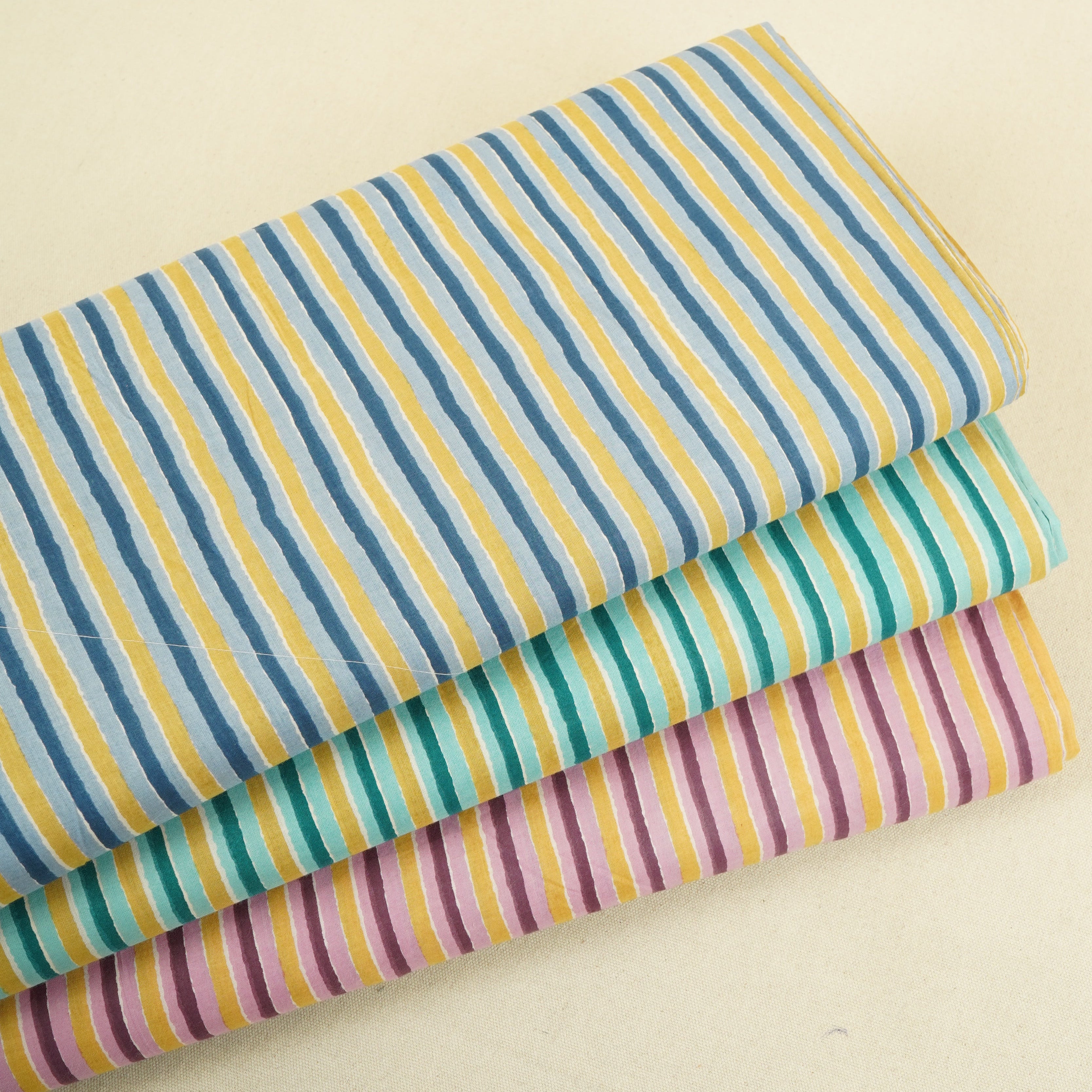 Purple & Green Stripes Print Cotton Fabric PB-29743 - TradeUNO