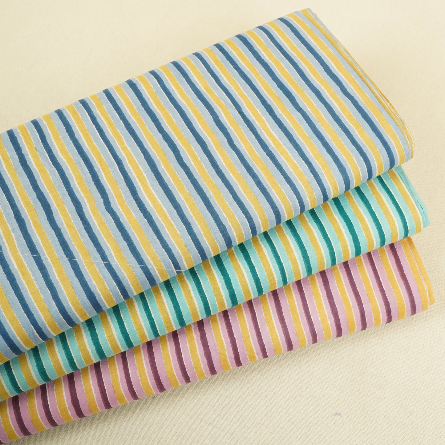 Light Blue & Golden Brown Stripes Print Cotton Fabric PB-29745