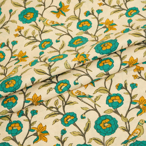 Cream With Dark Grey Parrot Foil Print Cotton Fabric PB-29704 - TradeUNO