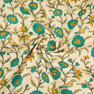 Cream With Dark Grey Parrot Foil Print Cotton Fabric PB-29704 - TradeUNO