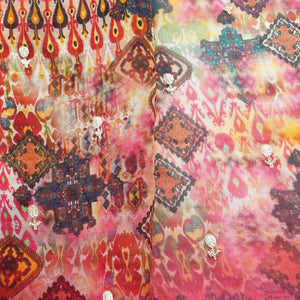 Magenta Pink Multicolor Sequins Border Embroidery Organza Fabric