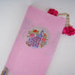 Baby Pink floral Buta Patch embroidery Chinon Cotton Slub Fabric VFS-31658