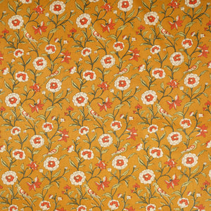 Mustard Parrot Foil Print Cotton Fabric PB-29705 - TradeUNO