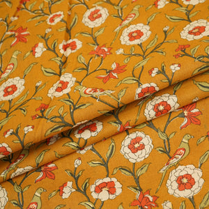 Mustard Parrot Foil Print Cotton Fabric PB-29705 - TradeUNO