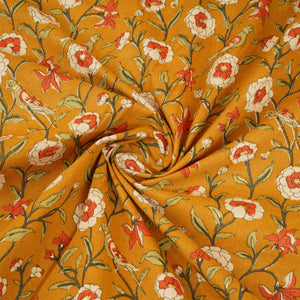 Mustard Parrot Foil Print Cotton Fabric PB-29705 - TradeUNO
