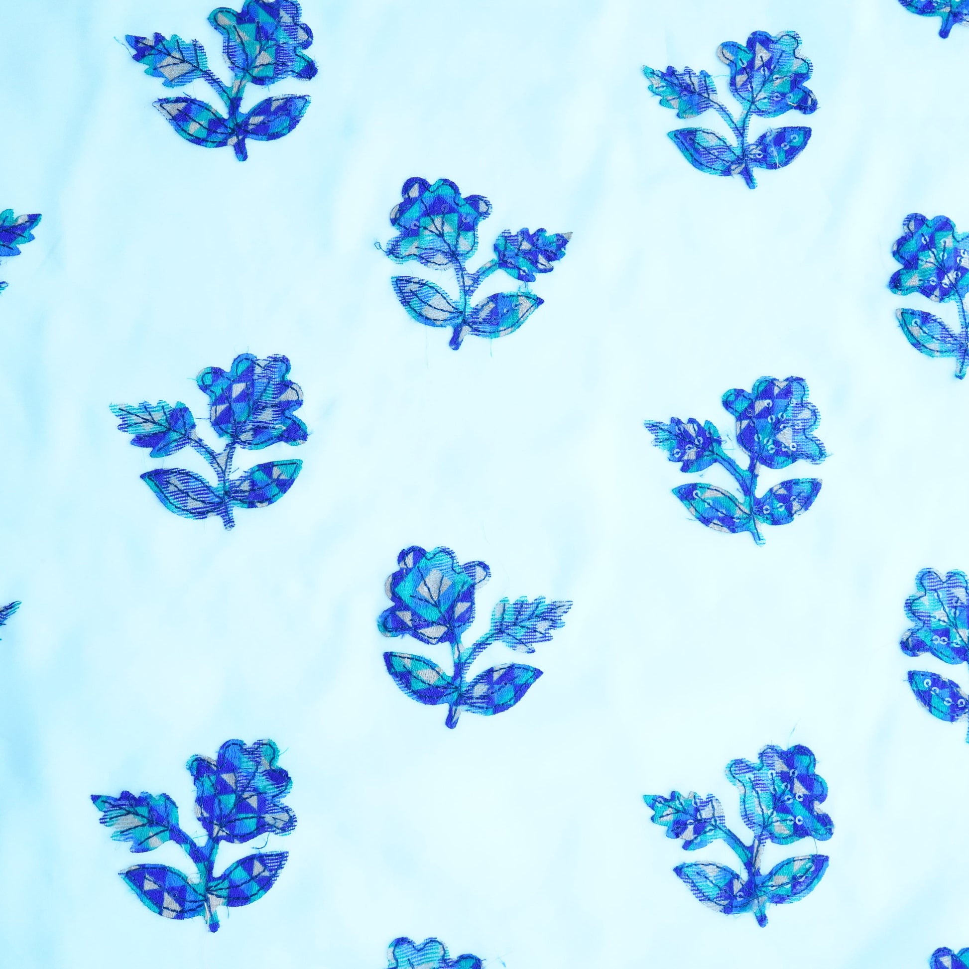 Sea Green Sequin Applique Work Organza Fabric