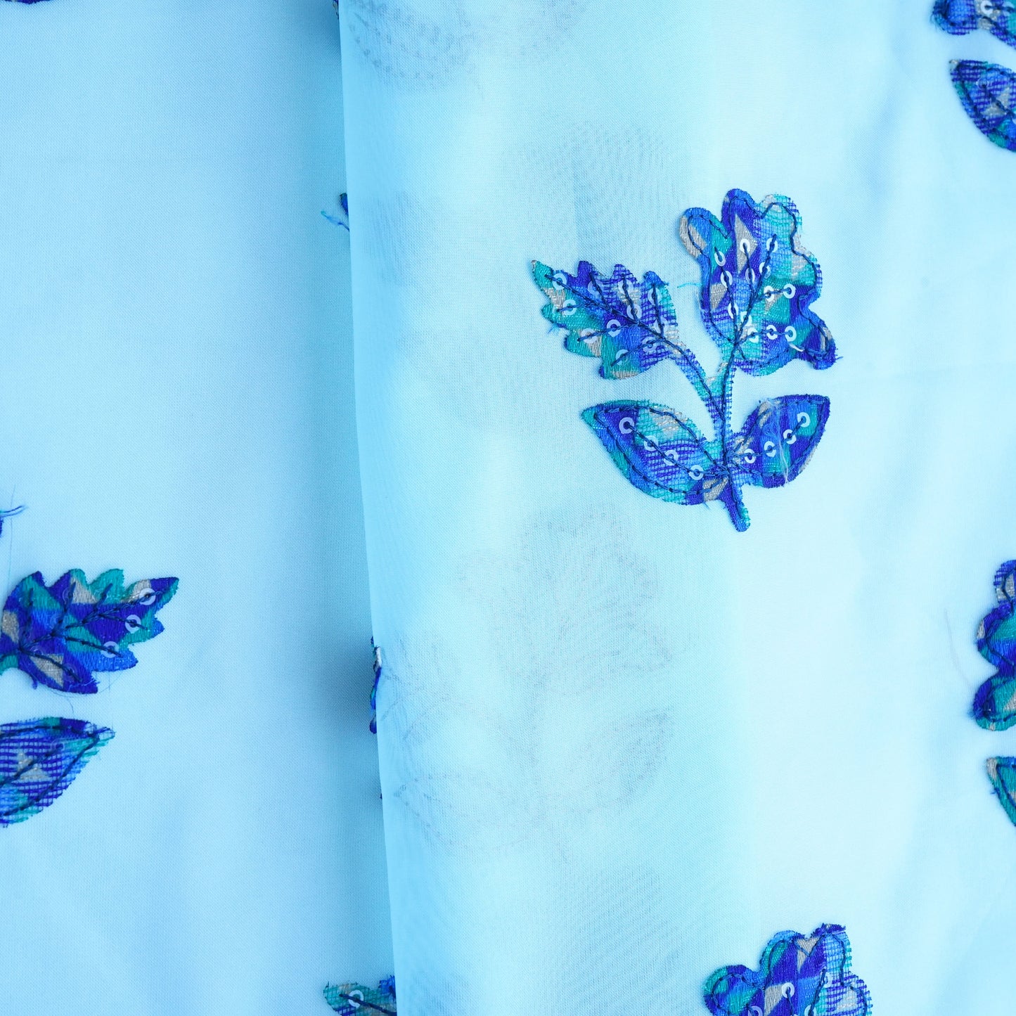 Sea Green Sequin Applique Work Organza Fabric