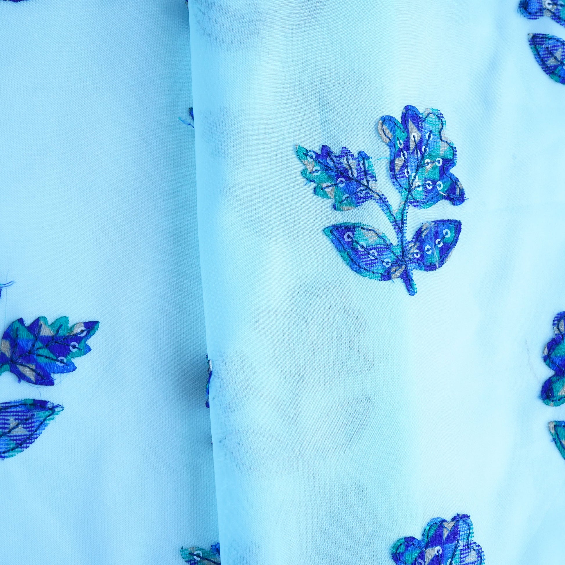 Sea Green Sequin Applique Work Organza Fabric