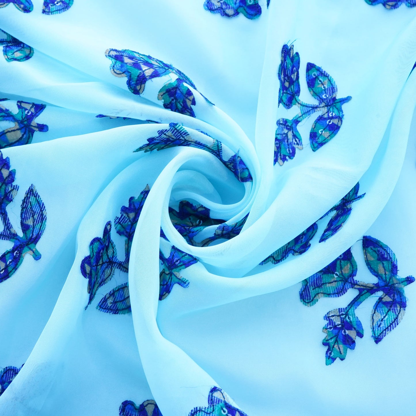 Sea Green Sequin Applique Work Organza Fabric