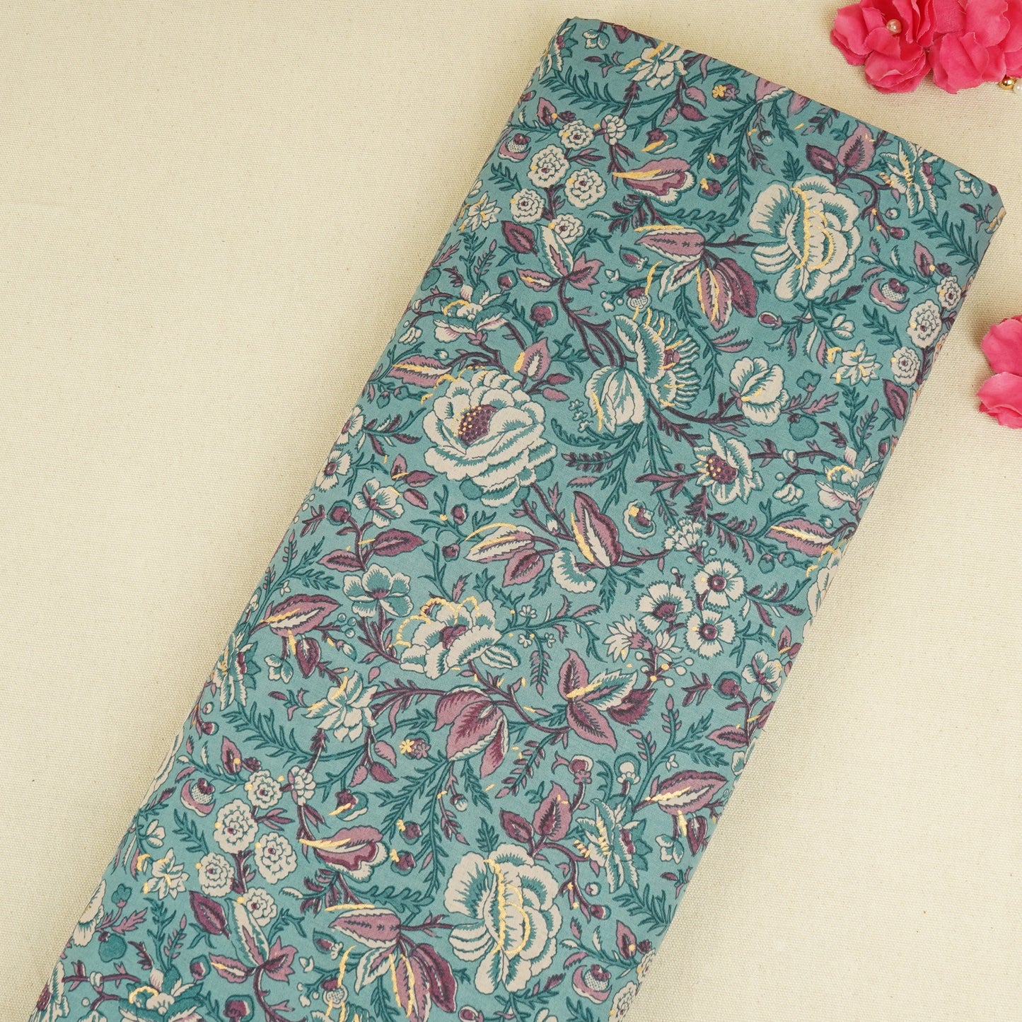 Lilac Floral Foil Print Cotton Fabric PB-29708