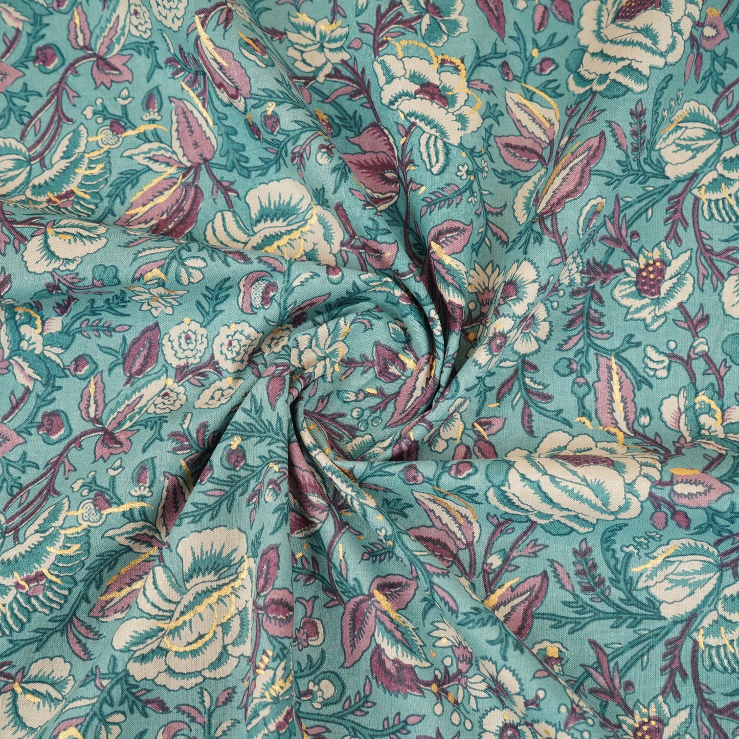 Lilac Floral Foil Print Cotton Fabric PB-29708