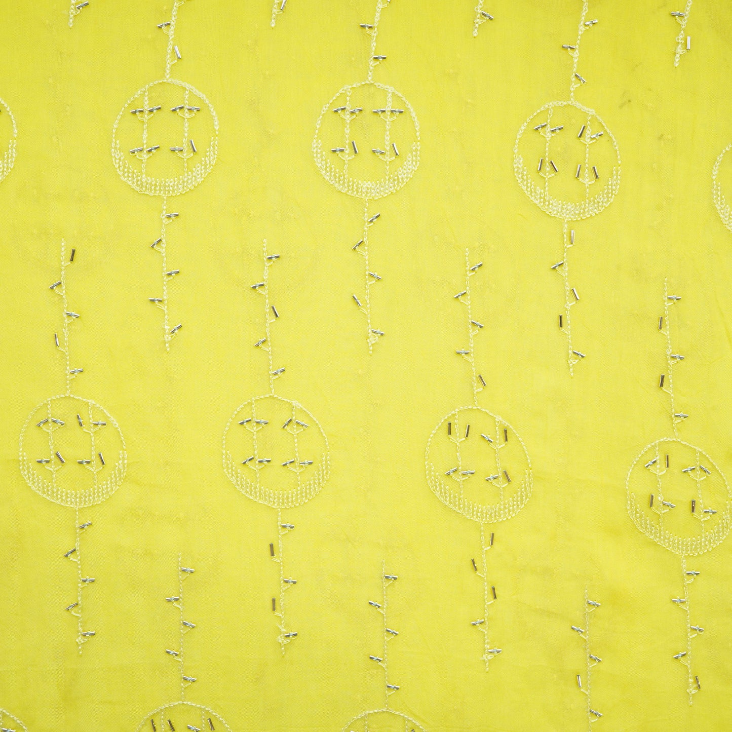 Yellow Cutdana Sequins Embroidery Organza Fabric 21010