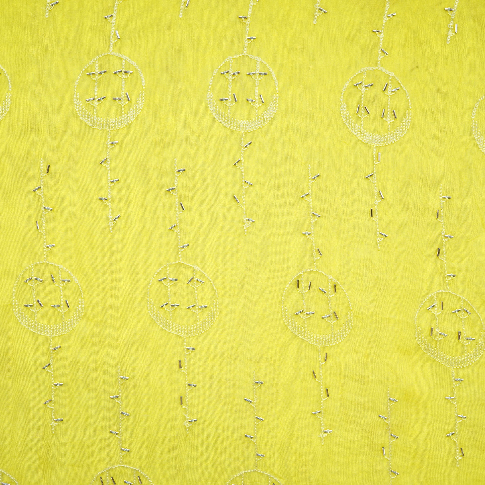 Yellow Cutdana Sequins Embroidery Organza Fabric 21010