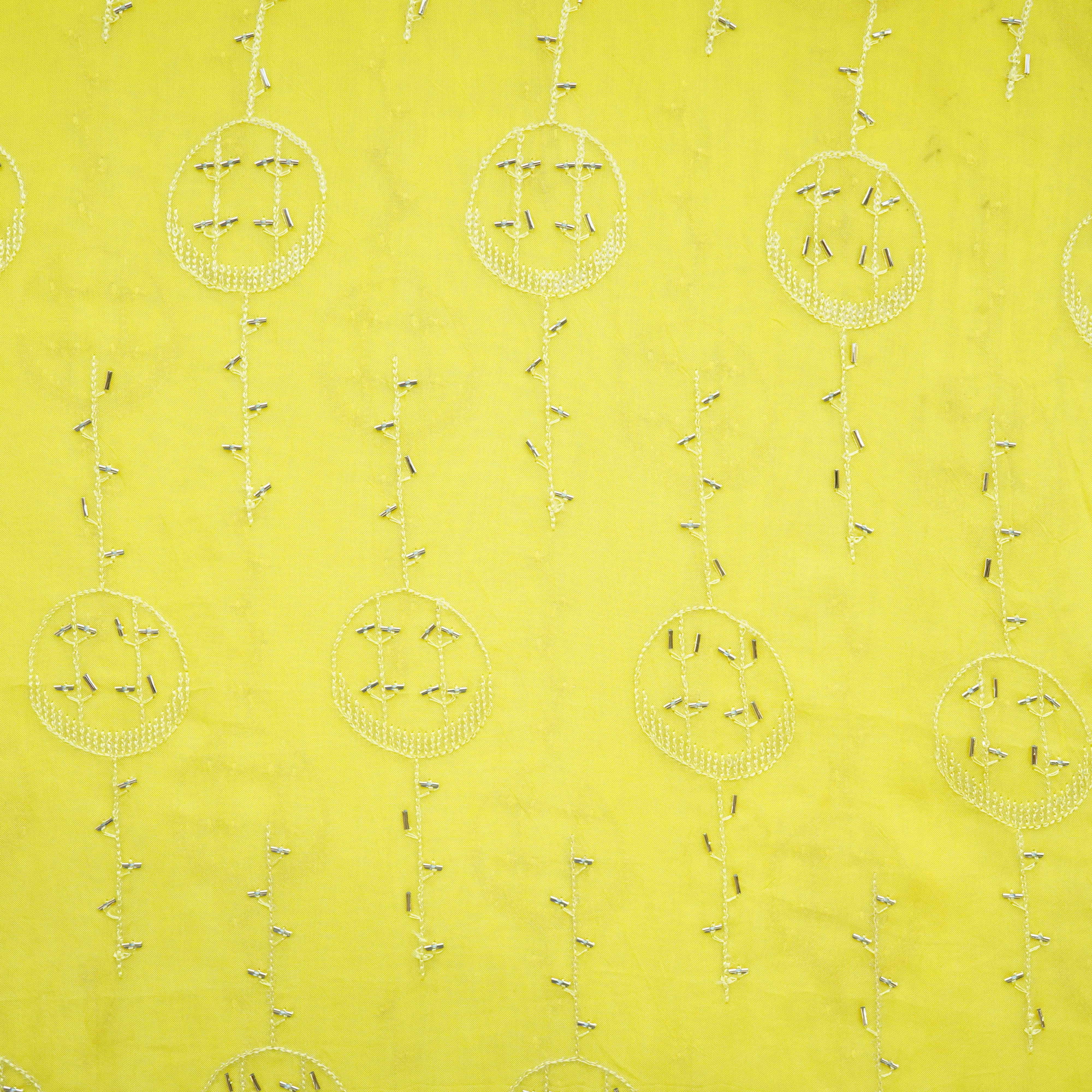 Yellow Cutdana Sequins Embroidery Organza Fabric 21010