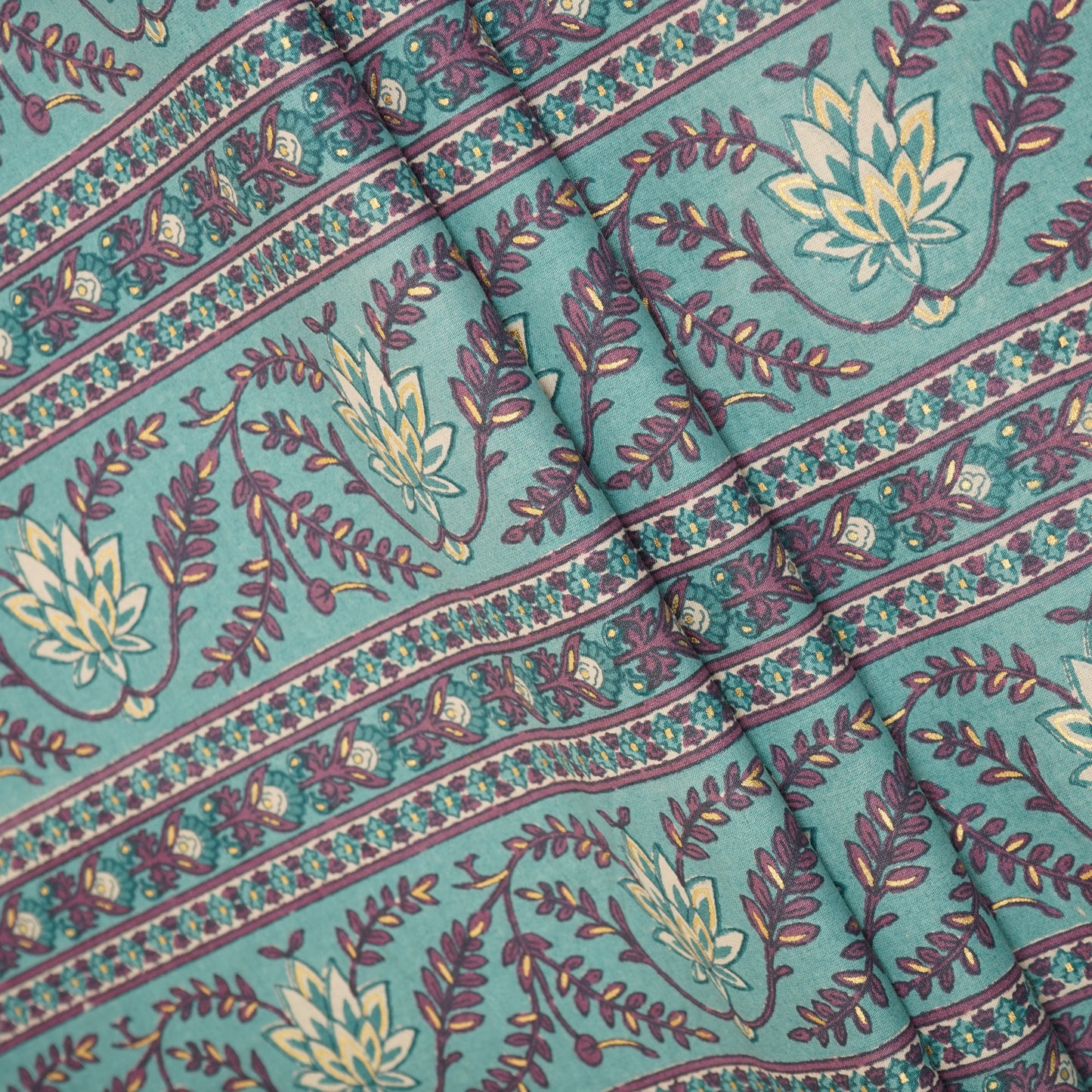 Lilac Floral Stripes Foil Print Cotton Fabric PB-29707