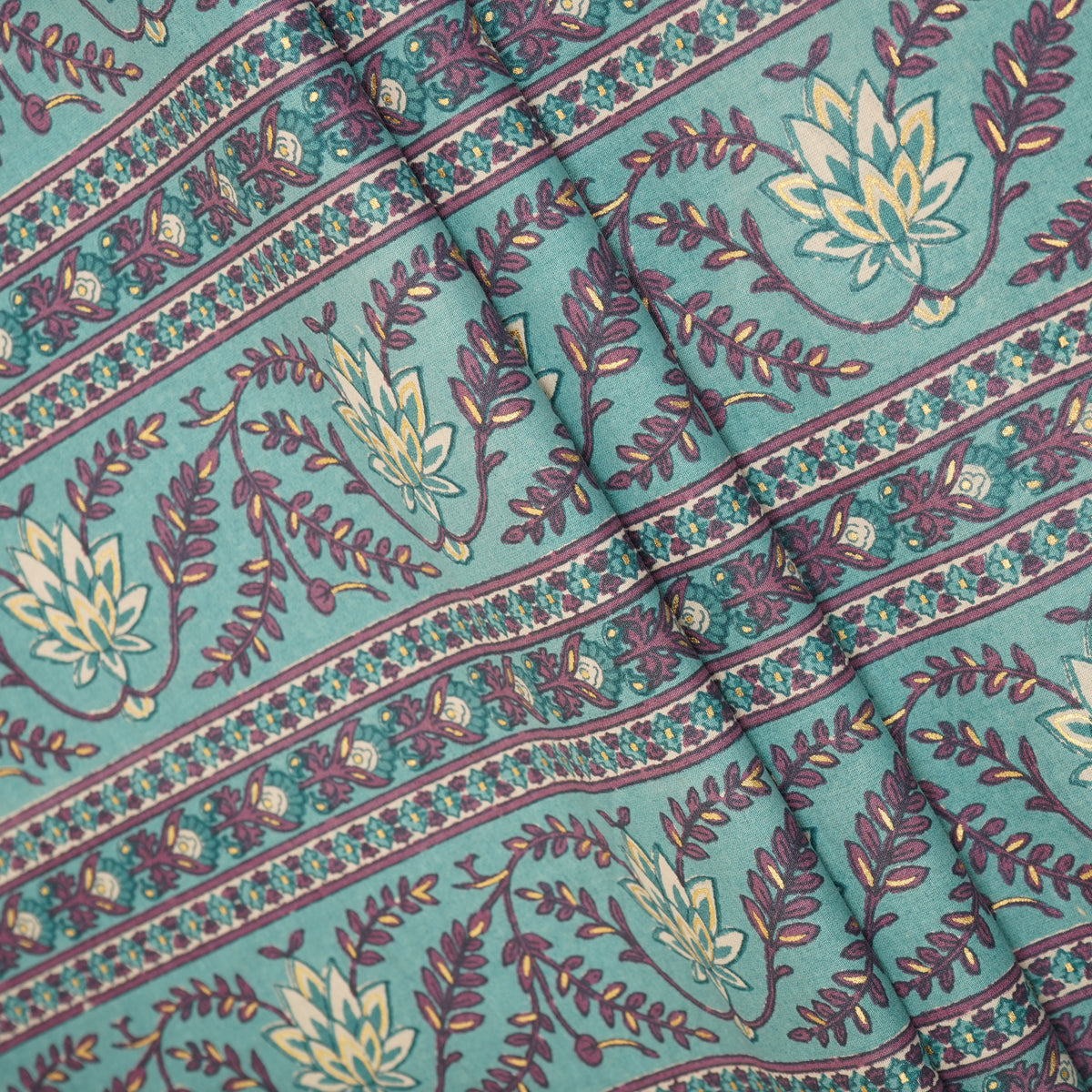 Lilac Floral Stripes Foil Print Cotton Fabric PB-29707 - TradeUNO