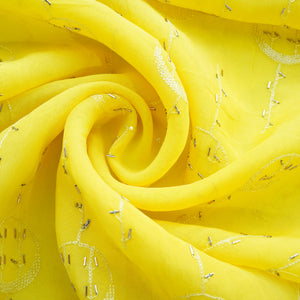 Yellow Cutdana Sequins Embroidery Organza Fabric 21010
