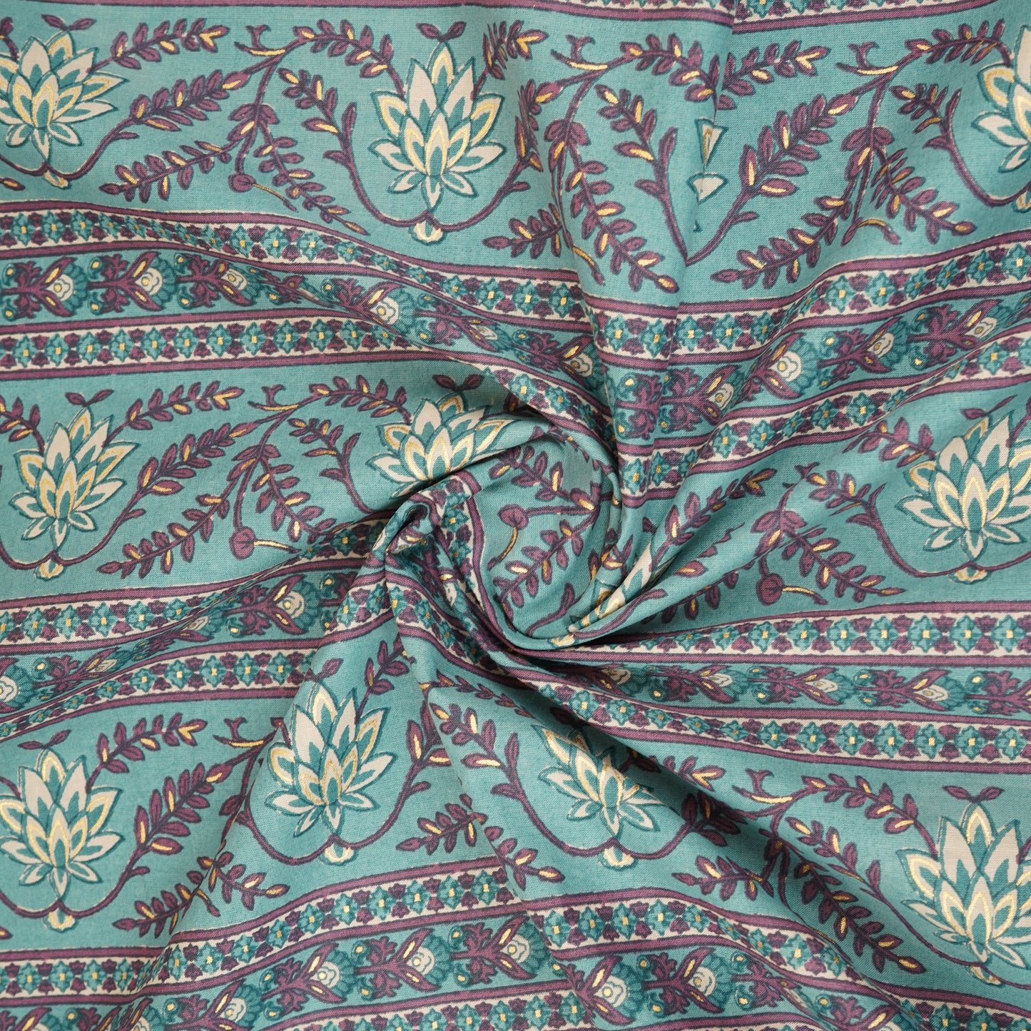 Lilac Floral Stripes Foil Print Cotton Fabric PB-29707