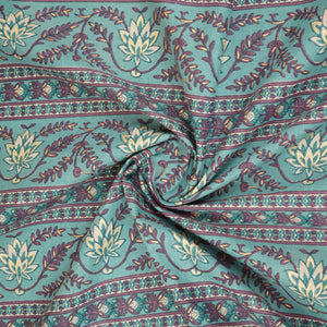 Lilac Floral Stripes Foil Print Cotton Fabric PB-29707 - TradeUNO