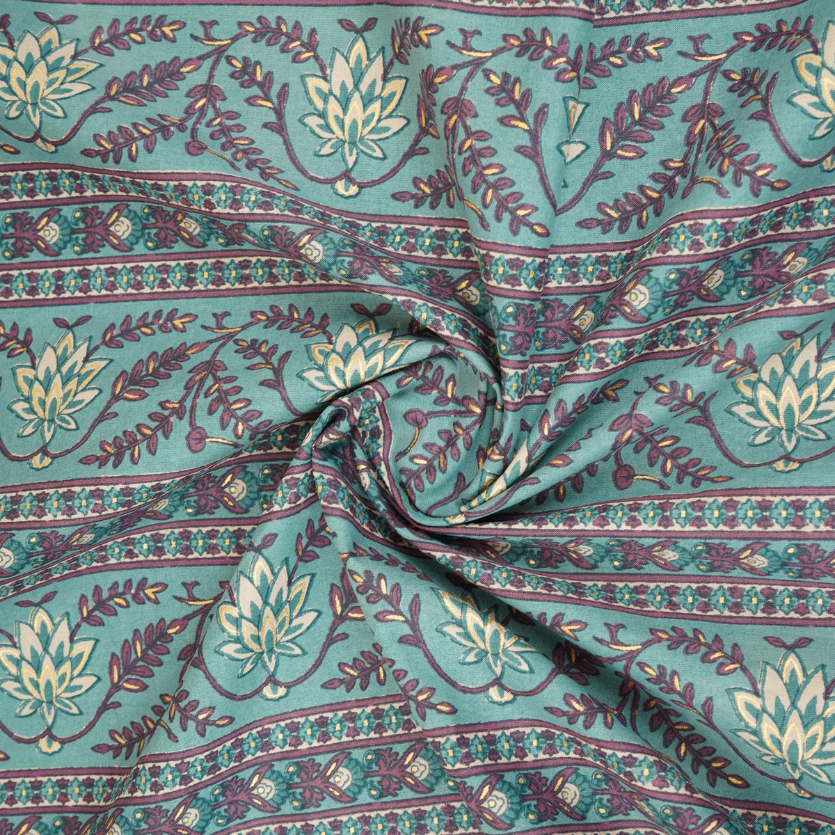 Lilac Floral Stripes Foil Print Cotton Fabric PB-29707 - TradeUNO