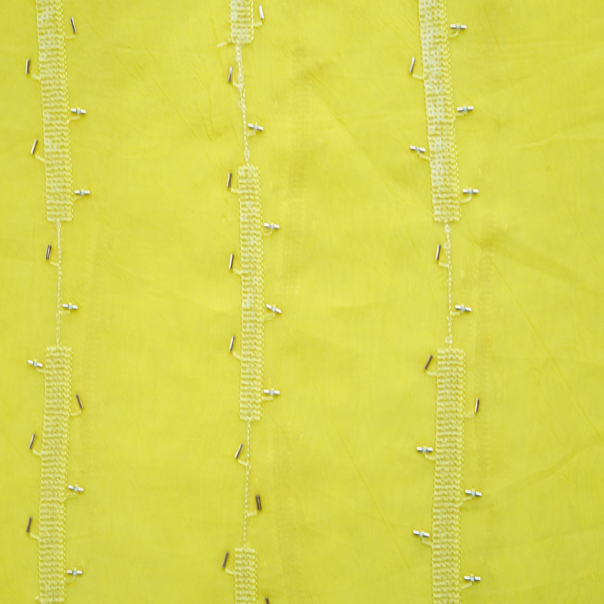 Yellow Cutdana Sequins Embroidery Organza Fabric 21009